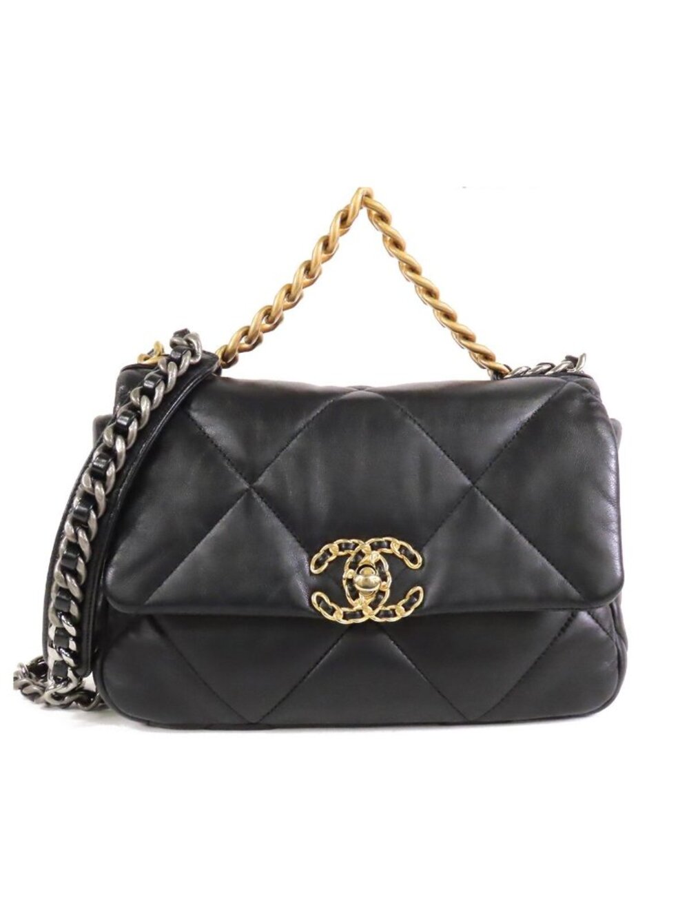 Chanel 19 Black Gold Silver Lambskin 2-Way Shoulder Bag